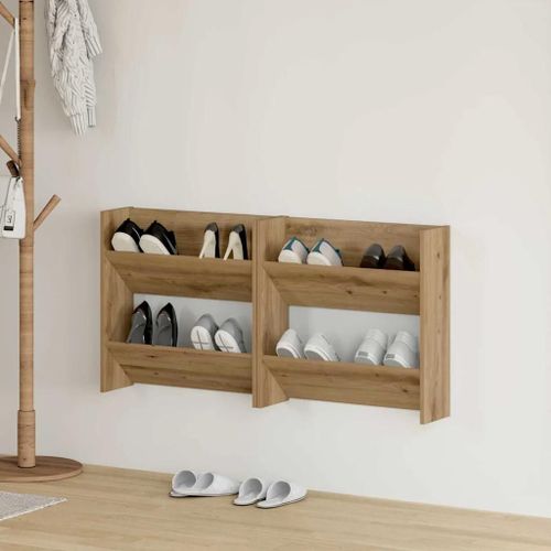 Vidaxl Cabinets À Chaussures Muraux Avec Étagère Autre 2 Pcs Chêne Artisanal