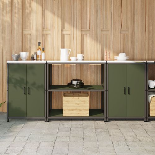 Vidaxl Ensemble De Rangement Cuisine 3 Pcs Vert Olive 210 X 50 X 92 Cm