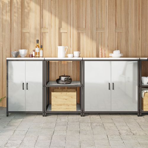Vidaxl Ensemble De Rangement De Cuisine 3 Pcs Argent 210 X 50 X 92 Cm