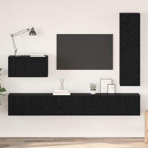 Vidaxl Ensemble Meuble Tv 4 Pcs Chêne Noir 30.5 X 30 X 110 Cm