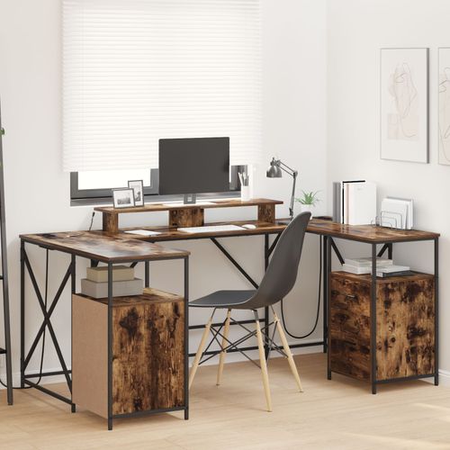 Vidaxl Bureau Chêne Fumé 182 X 101 X 87.5 Cm Bois D'ingénierie