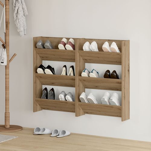Vidaxl Cabinets À Chaussures Muraux Avec Étagère Autre 2 Pcs Chêne Artisanal