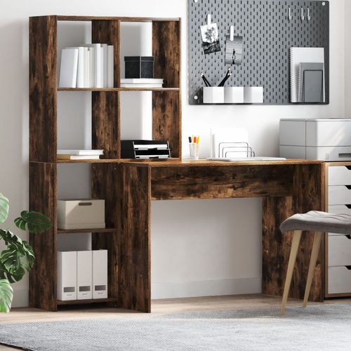 Vidaxl Bureau Chêne Fumé 138.5 X 55 X 143 Cm Bois D'ingénierie