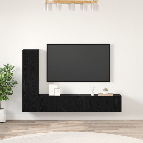 Vidaxl Meuble Tv Mural Avec Étagère 4 Pcs Chêne Noir Bois D'ingénierie
