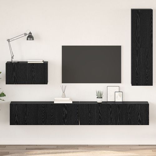 Vidaxl Meuble Tv Mural Avec Étagère Autre Avec Stockage Avec Porte 4 Pcs Chêne Noir