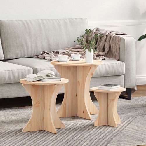 Vidaxl Table Basse 3 Pcs Naturel 46 X 46 X 47 Cm Bois De Pin Massif