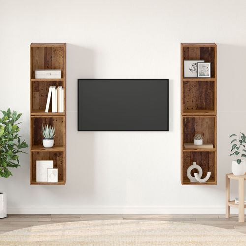 Vidaxl Meuble Tv Mural 4 Pcs Bois Ancien 37 X 37 X 72 Cm