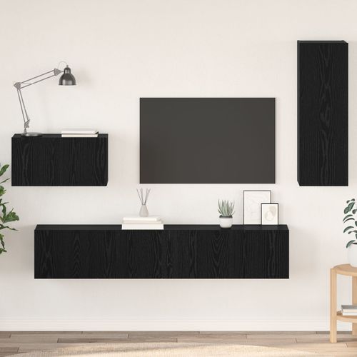 Vidaxl Meuble Tv Mural Avec Étagère Autre Avec Stockage Avec Porte 4 Pcs Chêne Noir