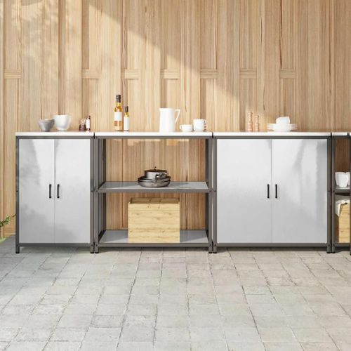 Vidaxl Ensemble De Rangement De Cuisine 3 Pcs Argent 210 X 50 X 92 Cm