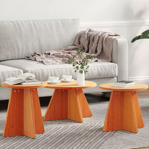 Vidaxl Table Basse 3 Pcs Brun Cire 49 X 49 X 30 Cm Bois De Pin Massif