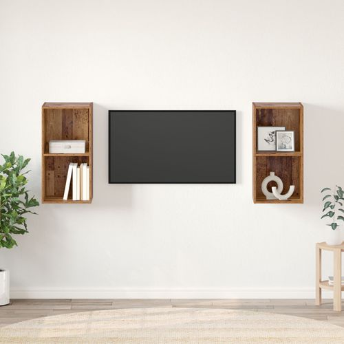 Vidaxl Meuble Tv Mural 2 Pcs Bois Ancien 37 X 37 X 72 Cm
