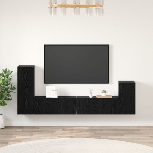 Vidaxl Meuble Tv Mural Avec Étagère 4 Pcs Chêne Noir Bois D'ingénierie