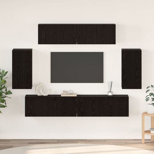Vidaxl Meuble Tv Mural 6 Pcs Chêne Noir Bois D'ingénierie