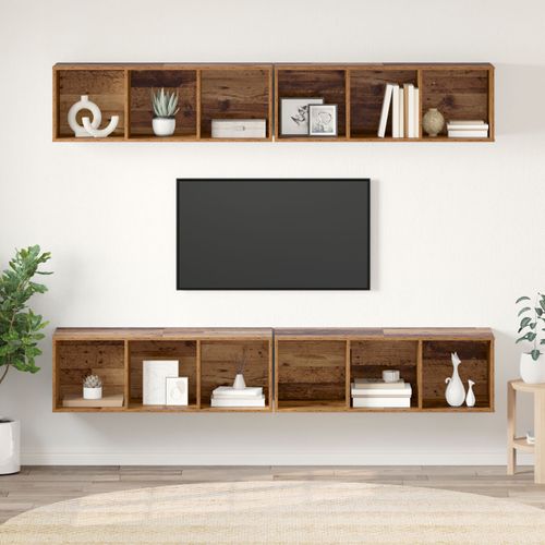 Vidaxl Meuble Tv Mural 4 Pcs Vieux Bois 37 X 37 X 107,5 Cm