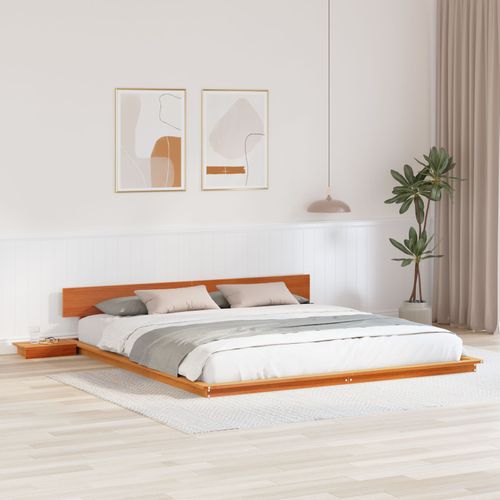 Vidaxl Cadre De Lit Au Sol Avec Tables De Chevet Marron Ciré 180x200cm En Bois Massif