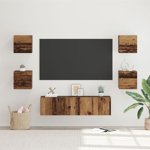 Vidaxl Ensemble Meuble Tv 6 Pcs Bois Ancien Moyen 120 X 30 X 30 Cm