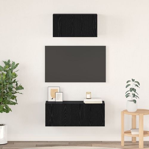 Vidaxl Meuble Tv Autre Avec Stockage Avec Porte 2 Pcs Chêne Noir 80 X 30 X 30 Cm