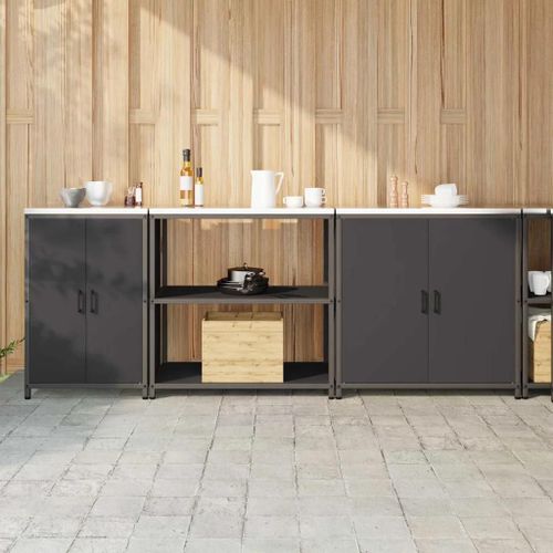 Vidaxl Ensemble De Rangement De Cuisine 3 Pcs Noir 210 X 50 X 92 Cm