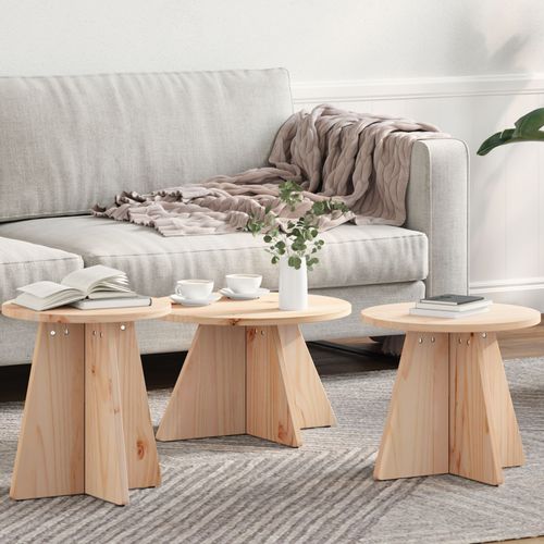 Vidaxl Table Basse 3 Pcs Naturel 49 X 49 X 30 Cm Bois De Pin Massif
