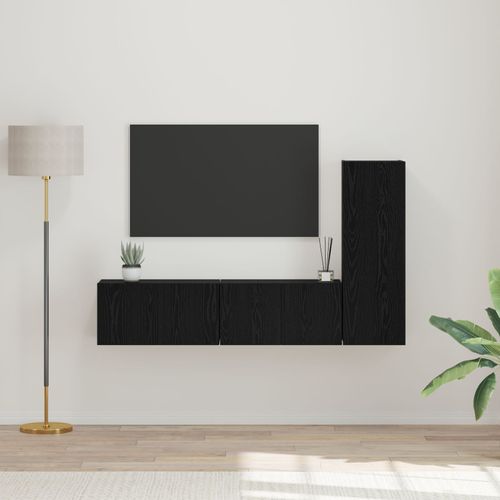 Vidaxl Ensemble De Meubles Tv Avec Étagère Avec Stockage Avec Porte 3 Pcs Chêne Noir