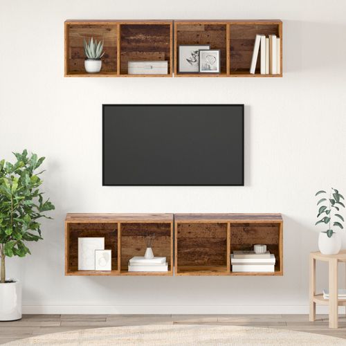 Vidaxl Meuble Tv Mural Avec Étagère Avec Stockage 4 Pcs Vieux Bois 37 X 37 X 72 Cm