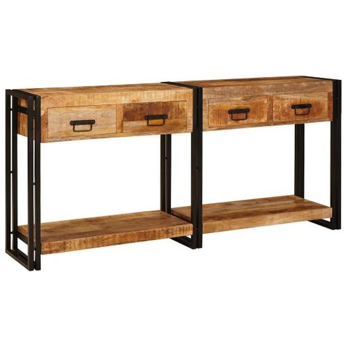 Vidaxl Tables Console 2 Pcs Marron Bois De Mangue Massif Brut