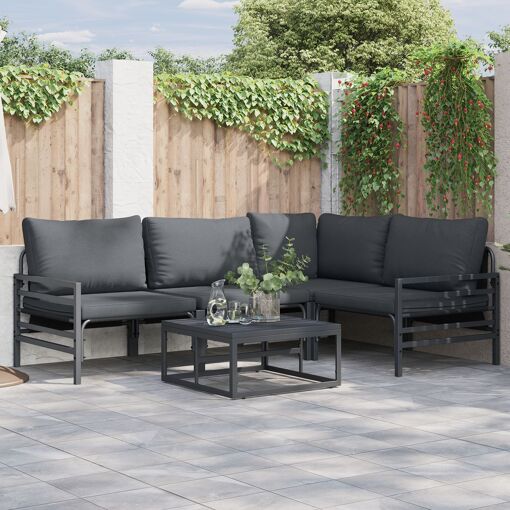 Lot De 8 Chaises De Jardin Marbella Happy Garden - Textilène Gris, Structure Aluminium Anthracite, Empilables - 4