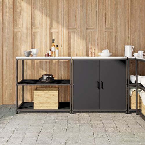 Vidaxl Ensemble De Rangement Cuisine 2 Pcs Noir 150 X 50 X 92 Cm