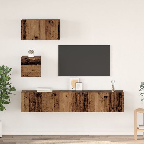 Vidaxl Meuble Tv Mural 4 Pcs Bois Ancien 30.5 X 30 X 30 Cm Moyen