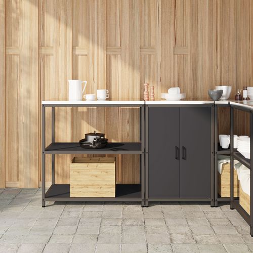 Vidaxl Ensemble De Rangement Cuisine 2 Pcs Noir 150 X 50 X 92 Cm