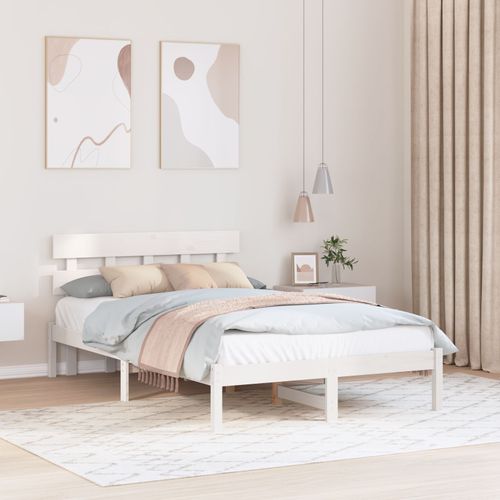 Vidaxl Cadre De Lit Avec Tête De Lit Blanche 120x190 Cm En Bois Massif De Pin