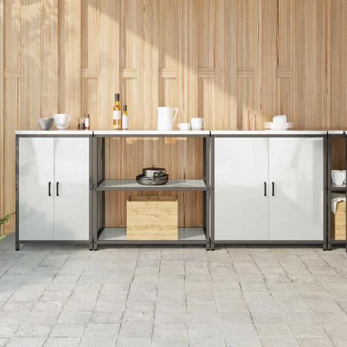 Vidaxl Ensemble De Rangement De Cuisine 3 Pcs Argent 210 X 50 X 92 Cm