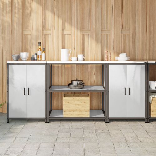 Vidaxl Ensemble De Rangement Cuisine 3 Pcs Argent 210 X 50 X 92 Cm