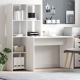 Vidaxl Bureau Avec Étagère Blanc 138.5 X 55 X 143 Cm Bois D'ingénierie