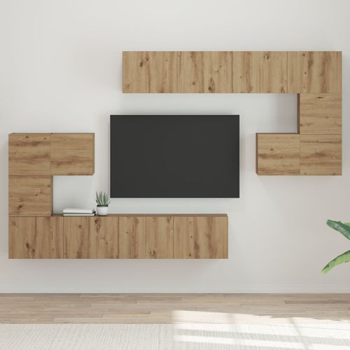 Vidaxl Ensemble Meuble Tv Avec Stockage Avec Porte 8 Pcs Chêne Artisan