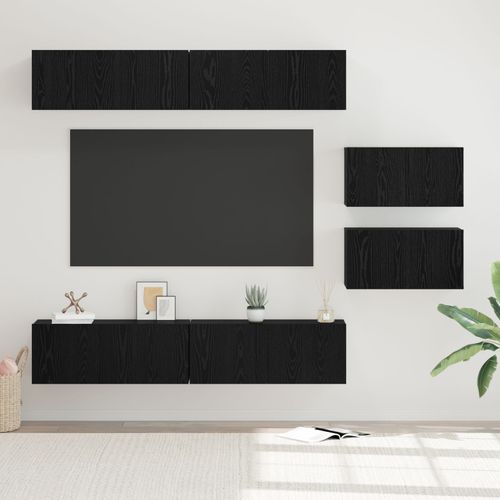 Vidaxl Meuble Tv Avec Stockage Avec Porte 6 Pcs Chêne Noir 80 X 30 X 30.5 Cm