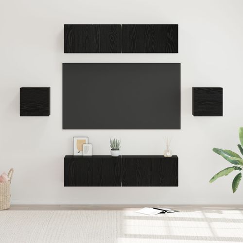 Vidaxl Ensemble Meuble Tv 6 Pcs Chêne Noir 60 X 30 X 30 Cm
