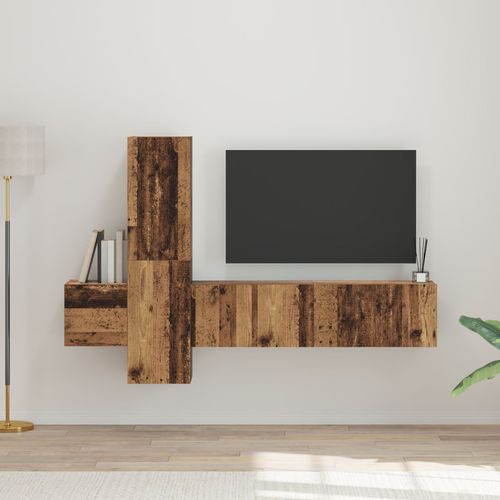 Vidaxl Ensemble Meuble Tv 5 Pcs Bois Ancien Moyen 181 X 30 X 120 Cm