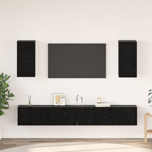 Vidaxl Meuble Tv Mural Avec Étagère 6 Pcs Chêne Noir Bois D'ingénierie