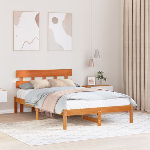 Vidaxl Cadre De Lit Avec Tête De Lit Marron Ciré 120x190 Cm Bois De Pin Massif