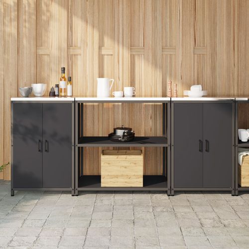 Vidaxl Ensemble De Rangement Cuisine 3 Pcs Noir 210 X 50 X 92 Cm