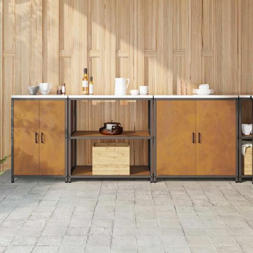 Vidaxl Ensemble De Rangement De Cuisine 3 Pcs Rouillé 210 X 50 X 92 Cm