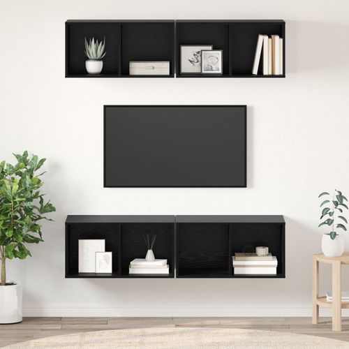 Vidaxl Meuble Tv Mural Avec Étagère Avec Stockage 4 Pcs Chêne Noir 37 X 37 X 72 Cm