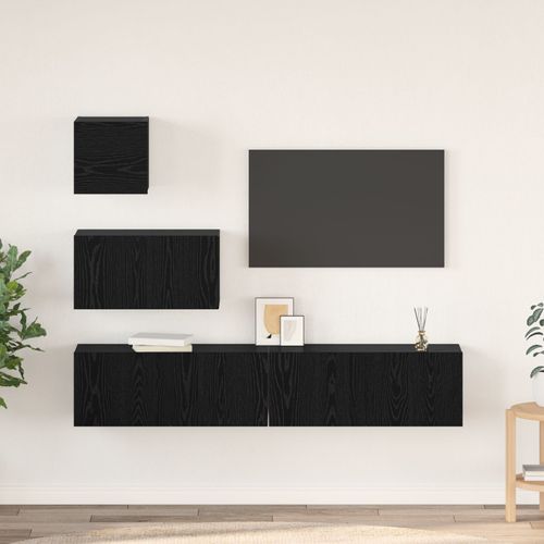 Vidaxl Meuble Tv Mural Avec Étagère Avec Stockage Avec Porte 4 Pcs Chêne Noir