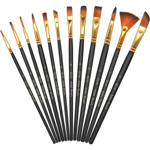 12 Pinceaux Peinture Acrylique,Nylon Art Pinceaux Fin Stylos À Pointe Lisse,Corps Du Stylo En Bois Convient Pour Les Peintures Acryliques, Aquarelles, Huiles Et Gouaches