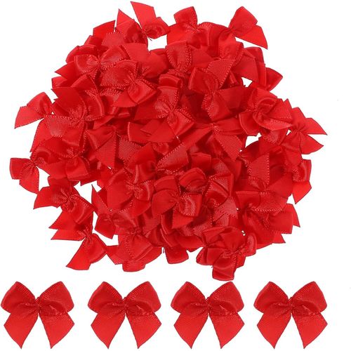 Lot De 100 Mini N?Uds Rouges En Satin De 2,5 Cm Pour Loisirs Créatifs, Couture, Emballage Cadeau, Mariage, Anniversaire, Noël, Scrapbooking