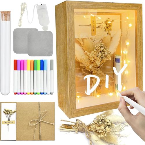 Cadeaux de mariage,Cadeaux de mariage pour les mariés, Emballage cadeau,Cadeau mariage avec coffret en bois,Fleurs séchées,Tube à essai,Luminaires,Stylo,Anniversaire de mariage