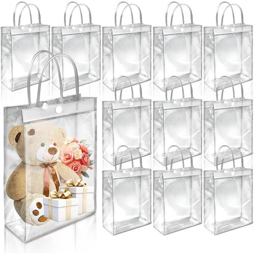 Lot De 12 Sacs À Langer S Transparents En Pvc Transparent Avec Poignées - Sacs Cadeaux Transparents Pour Mariage, Fête Prénatale, Anniversaire, Sac Cadeau En Pvc