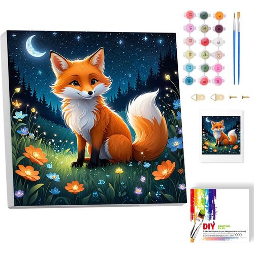 Renard Peinture par numéros pour enfants avec cadre - Animaux - Peinture par numéros - Jolie peinture à l'huile pour enfants à partir de 5, 6, 7, 8, 9 ans - Pour la décoration de la maison
