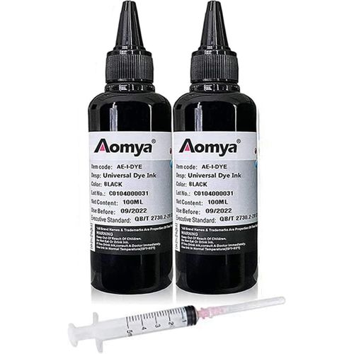 Bouteille d'encre de Recharge Noire Universelle 200 ML pour imprimantes HP Canon, Epson, Brother Compatible avec Le système de Cartouche Rechargeable CISS